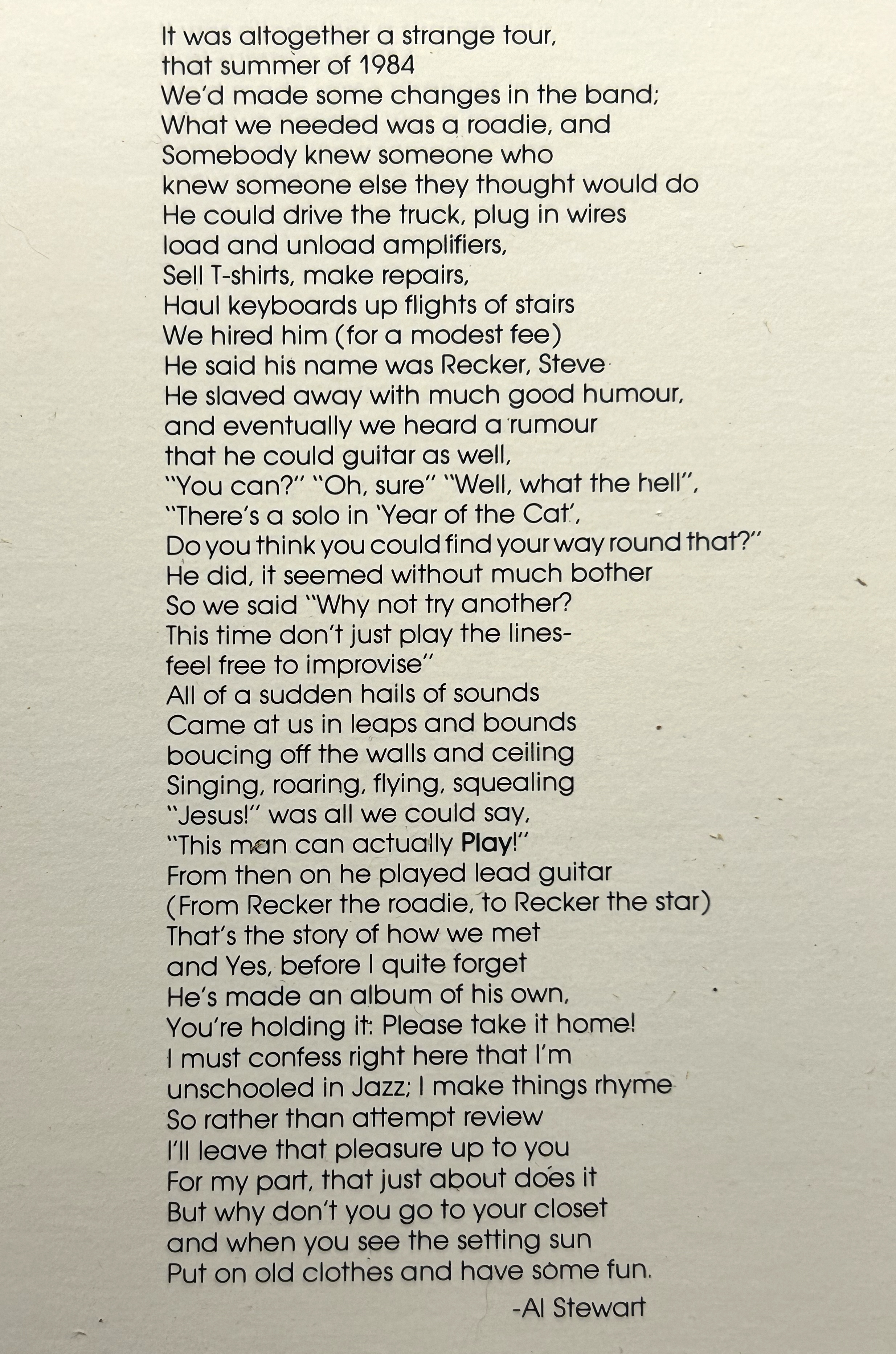 Al Stewart poem